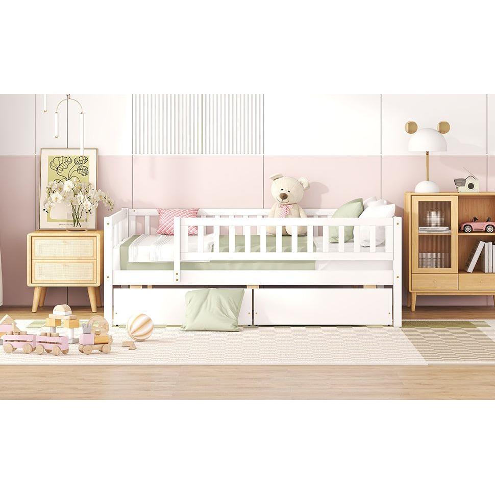 Full Size Daybed Wood Bed with Two Drawers, White - Streamdale Furniture