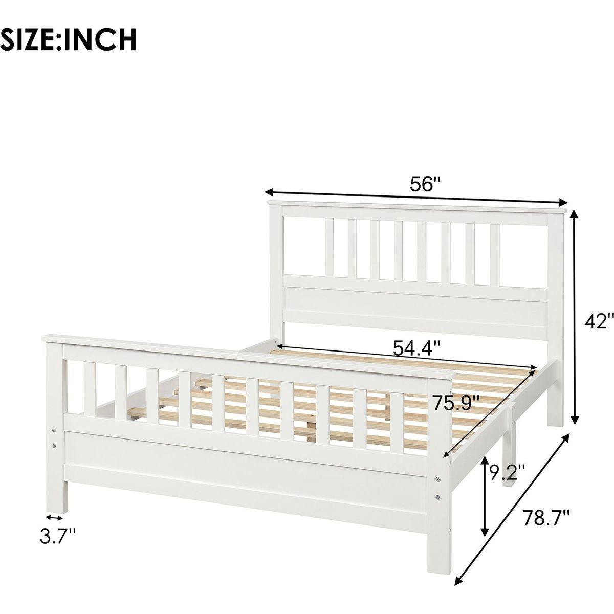 Wood Platform Bed with Headboard and Footboard, Full (White) - Streamdale Furniture
