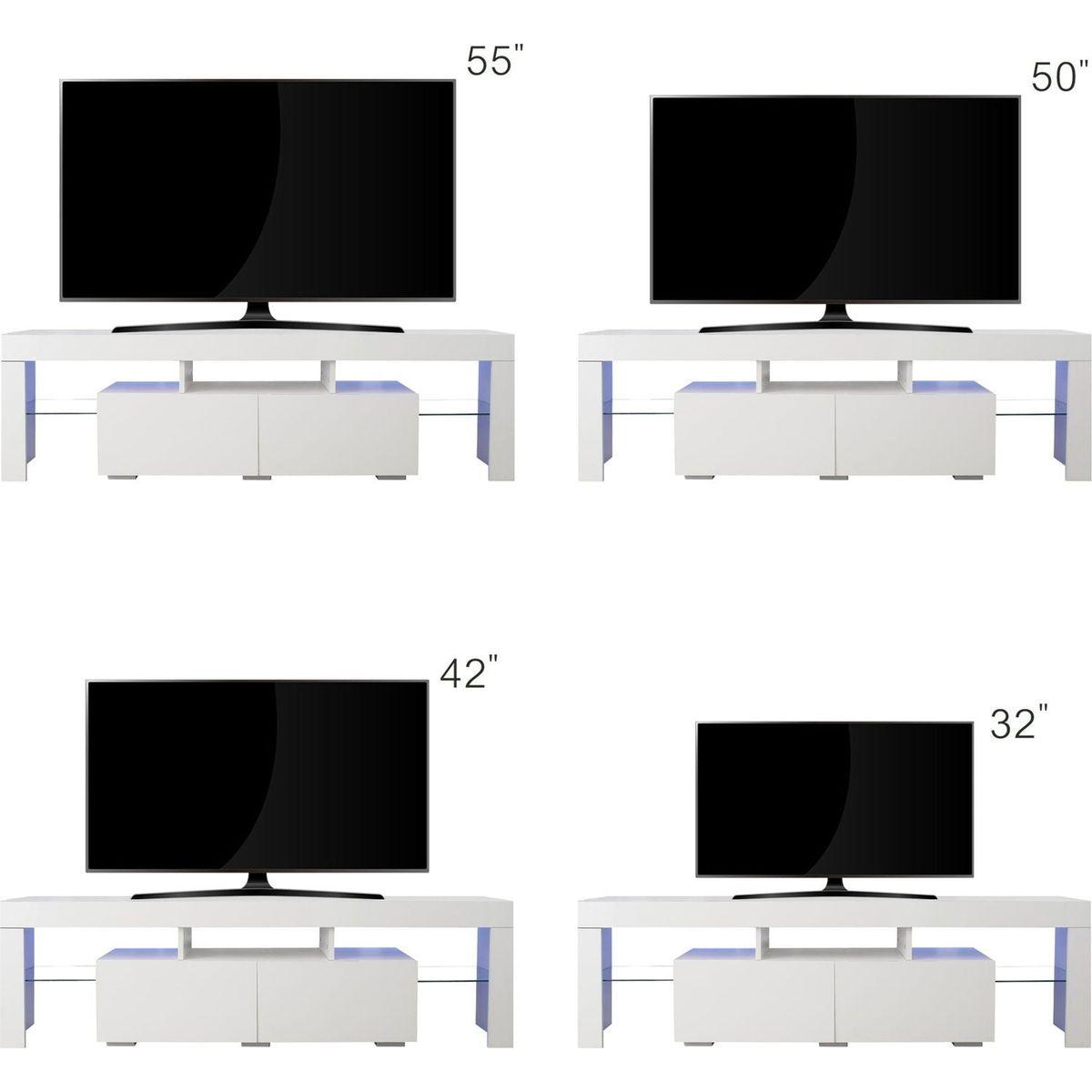 Modern White TV Stand, 20 Colors LED TV Stand w/Remote Control Lights - Streamdale Furniture