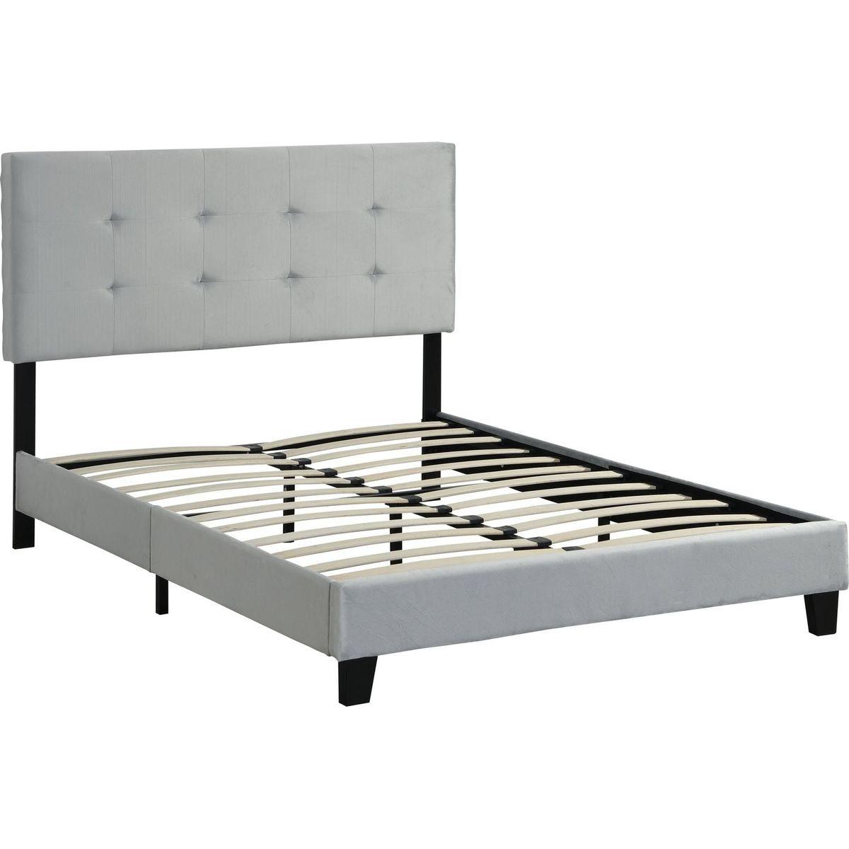 Full Size Upholstered Platform Bed Frame with pull point Tufted Headboard, Strong Wood Slat Support, Mattress Foundation, No Box Spring Needed, Easy Assembly, Gray - Streamdale Furniture