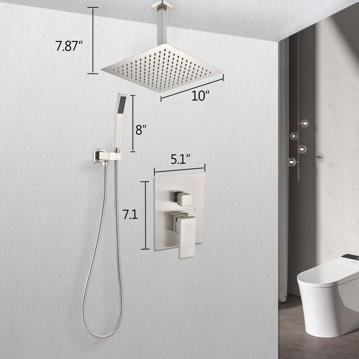 Ceiling Mounted Shower System Combo Set with Handheld and 10" Shower head - Streamdale Furniture