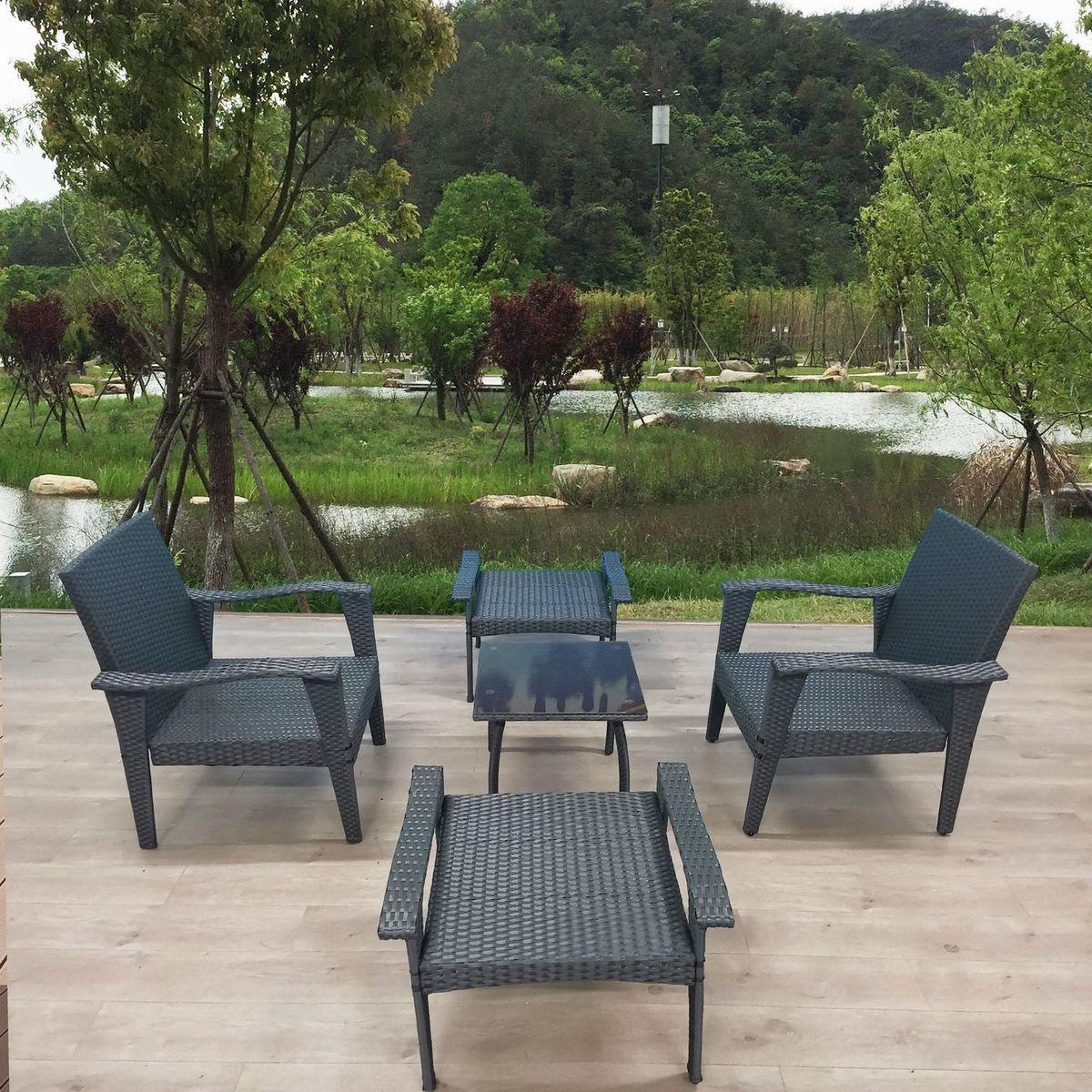Patio Furniture Outdoor Chair And Ottoman 5 Pieces Rattan Seating Group with Cushions - Streamdale Furniture