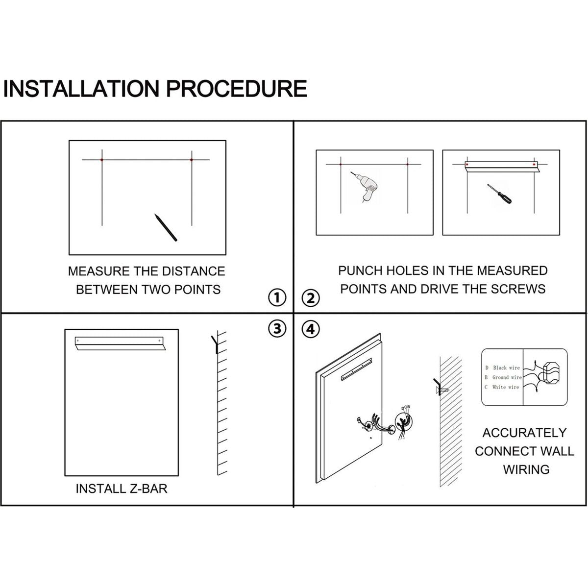 LED Bathroom Mirror 48x 36 Inch with lights, anti-Fog & Dimming Led Bathroom Vanity Mirror