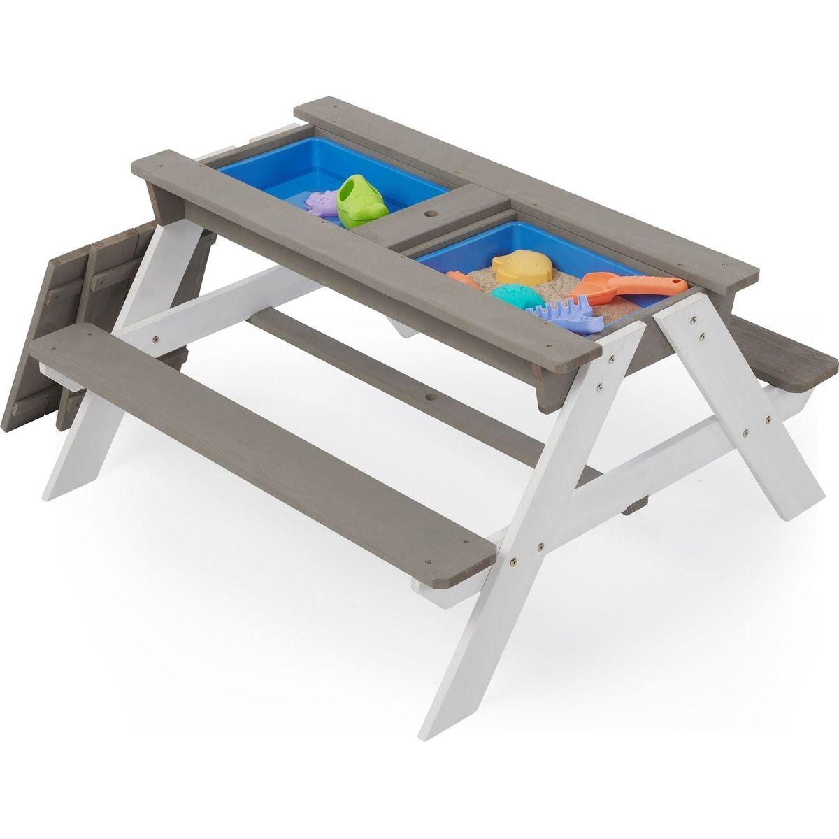 3-in-1 Kids Outdoor Wooden Picnic Table With Umbrella, Convertible Sand & Wate, Gray ASTM & CPSIA CERTIFICATION