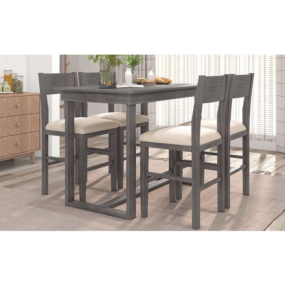 Farmhouse Counter Height 5-Piece Dining Table Set with 1 Rectangular Dining Table and 4 Dining Chairs for Small Places,Gray
