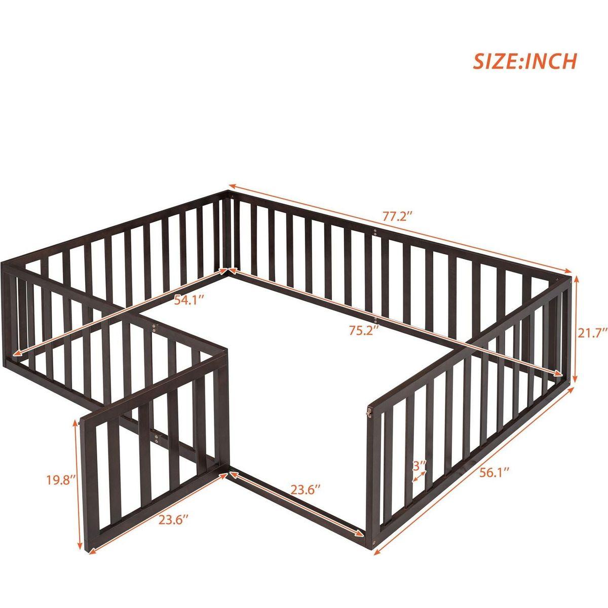 Full Size Wood Daybed Frame with Fence, Walnut - Streamdale Furniture