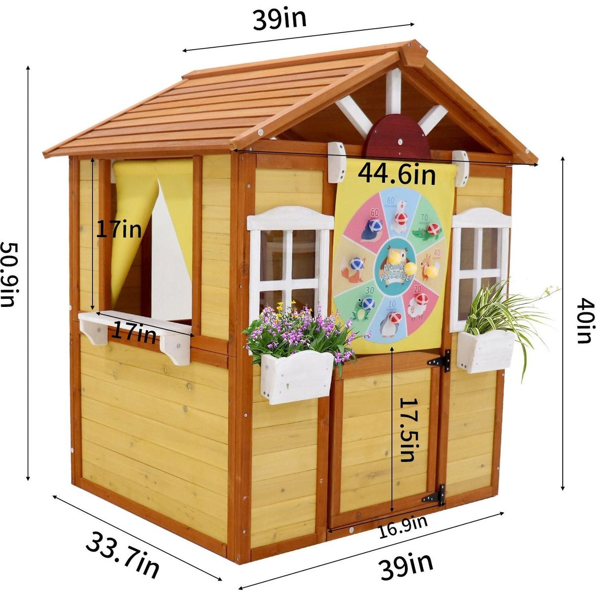 Outdoor Playhouse for Kids Wooden Cottage with Working Doors Windows Pretend Play House for Age 3-8 Years