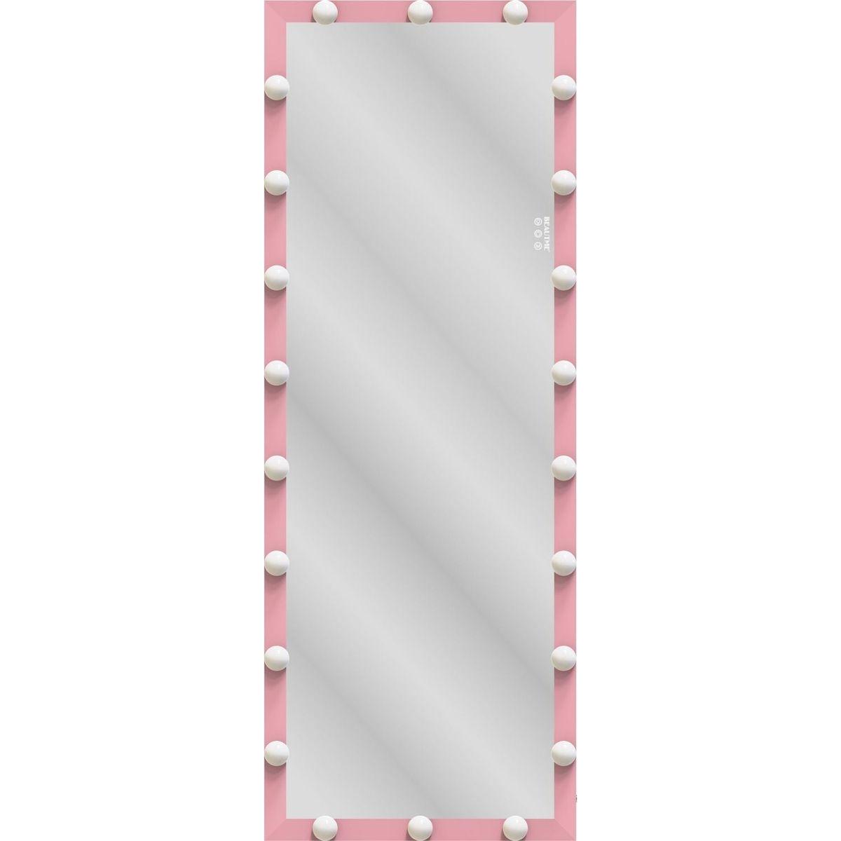 Hollywood Full Length Mirror with Lights Full Body Vanity Mirror with 3 Color Modes Wall Lighted Standing Floor Mirror for Dressing Room Bedroom Hotel Touch Control Pink 62.6"x23.3" - Streamdale Furniture