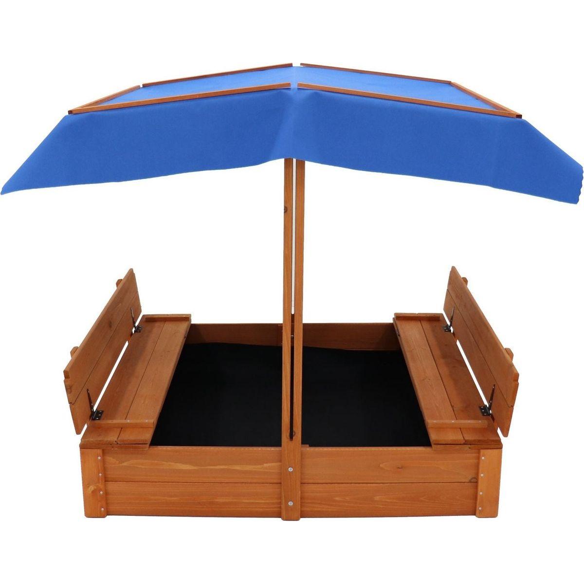 Wood Sandbox with Cover, Sand Box with 2 Bench Seats for Aged 3-8 Years Old, Sand Boxes for Backyard Garden, Sand Pit for Beach Patio Outdoor (Natural Wood)
