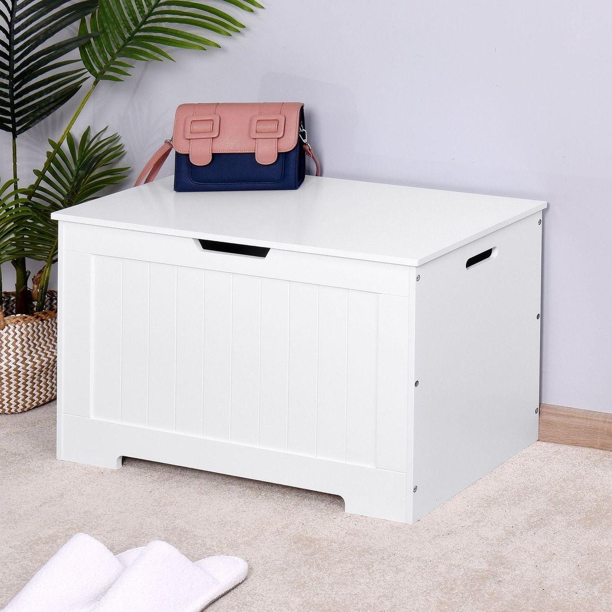 White Lift Top Entryway Storage Chest/Bench with 2 Safety Hinge, Wooden Toy Box - Streamdale Furniture
