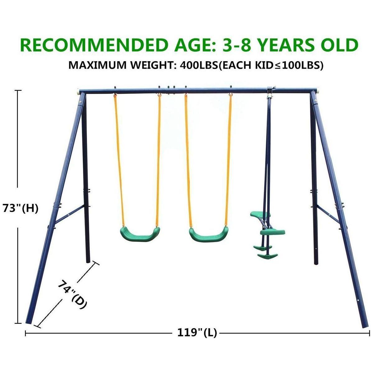 Metal Swing Set Outdoor with Glider for Kids, Toddlers, Children