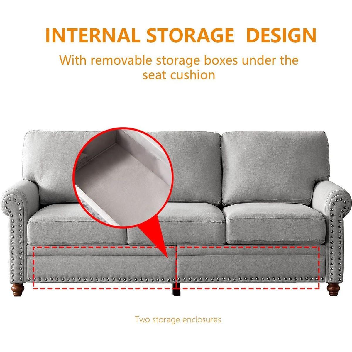 Linen Fabric Upholstery with Storage Sofa 2+3 Sectional (Grey) - Streamdale Furniture