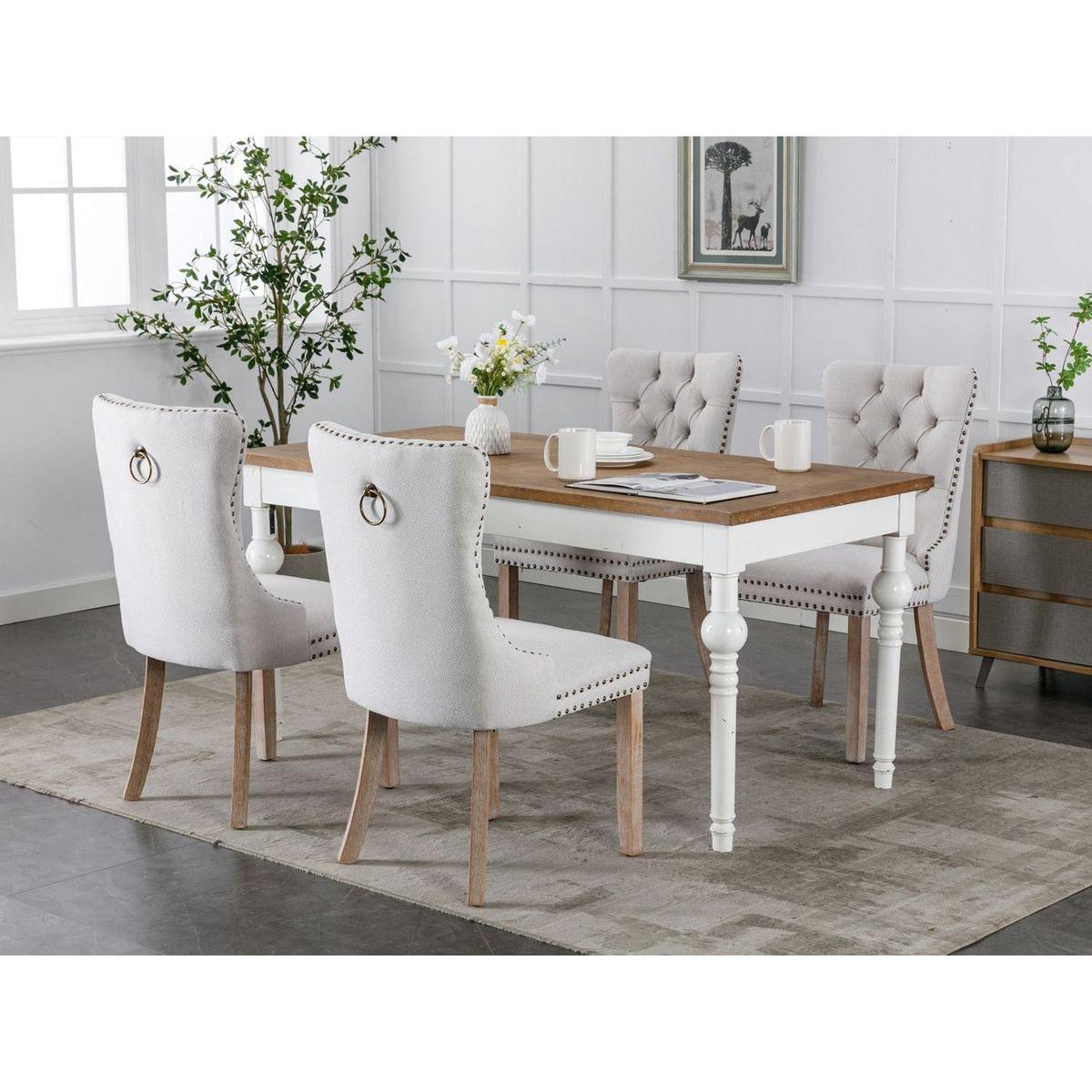 Nikki Collection Modern, High-end Tufted Solid Wood Contemporary Flax Upholstered Dining Chair with Wood Legs Nailhead Trim 2-Pcs Set,Gray - Streamdale Furniture