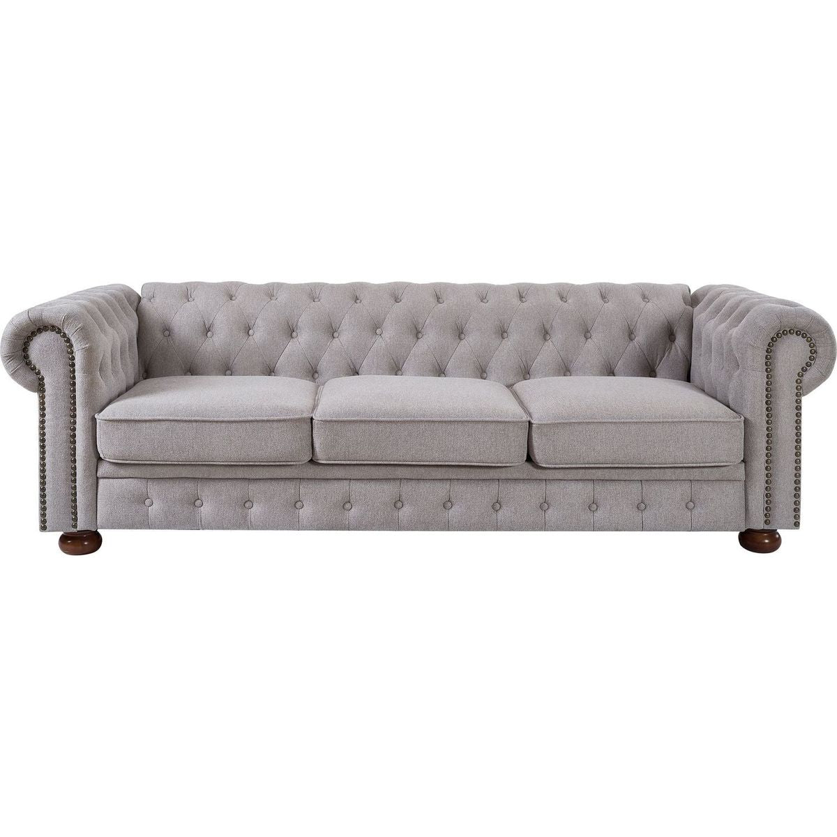 Chesterfield sofa in linen fabric (Light Grey)
