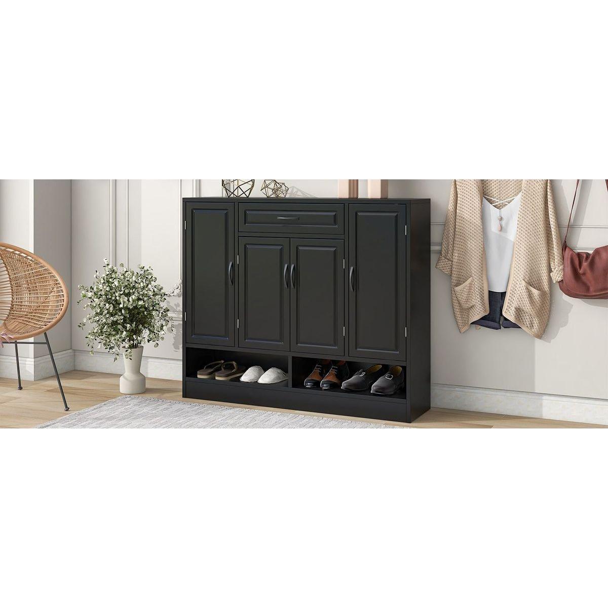 Sleek and Modern Shoe Cabinet with Adjustable Shelves, Minimalist Shoe Storage Organizer with Sturdy Top Surface, Space-saving Design Side Board for Various Sizes of Items, Black