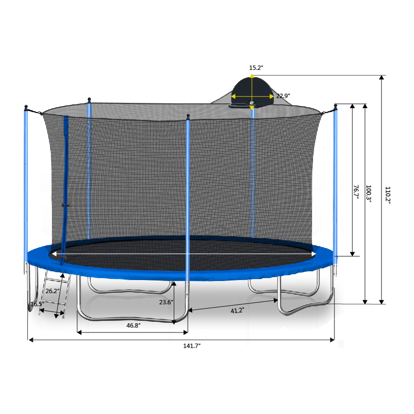 12FT TRAMPOLINE WITH BOARD, METAL, BOARD