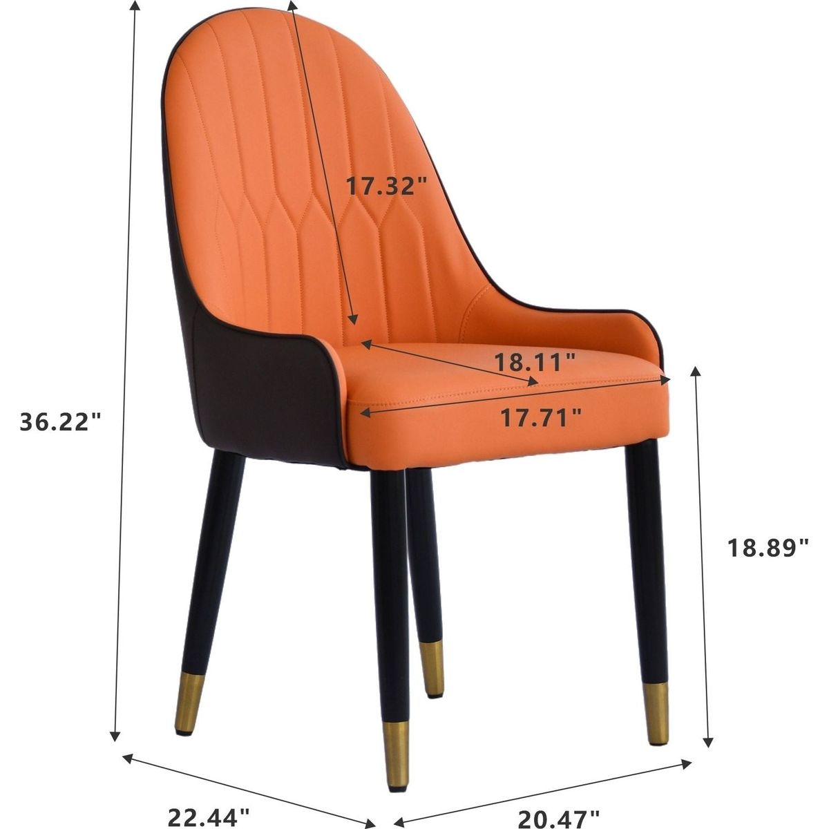 Modern PU sponge-filled dining chair, solid wood metal legs, suitable for restaurants, living rooms and rooms-(Set of 2)