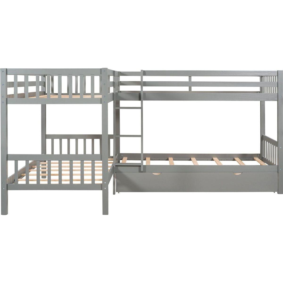 Twin L-Shaped Bunk bed with Drawers-Gray - Streamdale Furniture