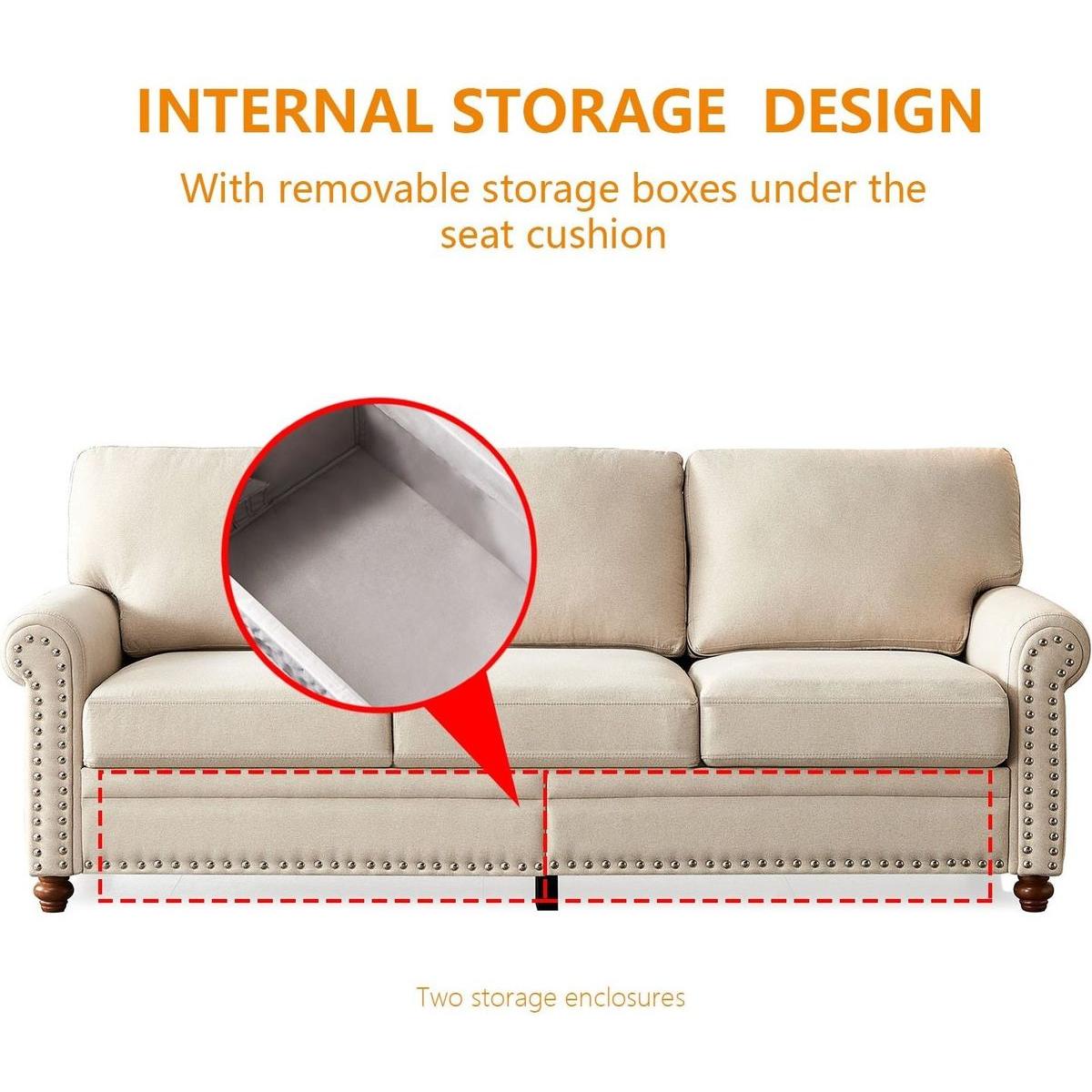 Linen Fabric Upholstery with Storage Sofa (Beige) - Streamdale Furniture