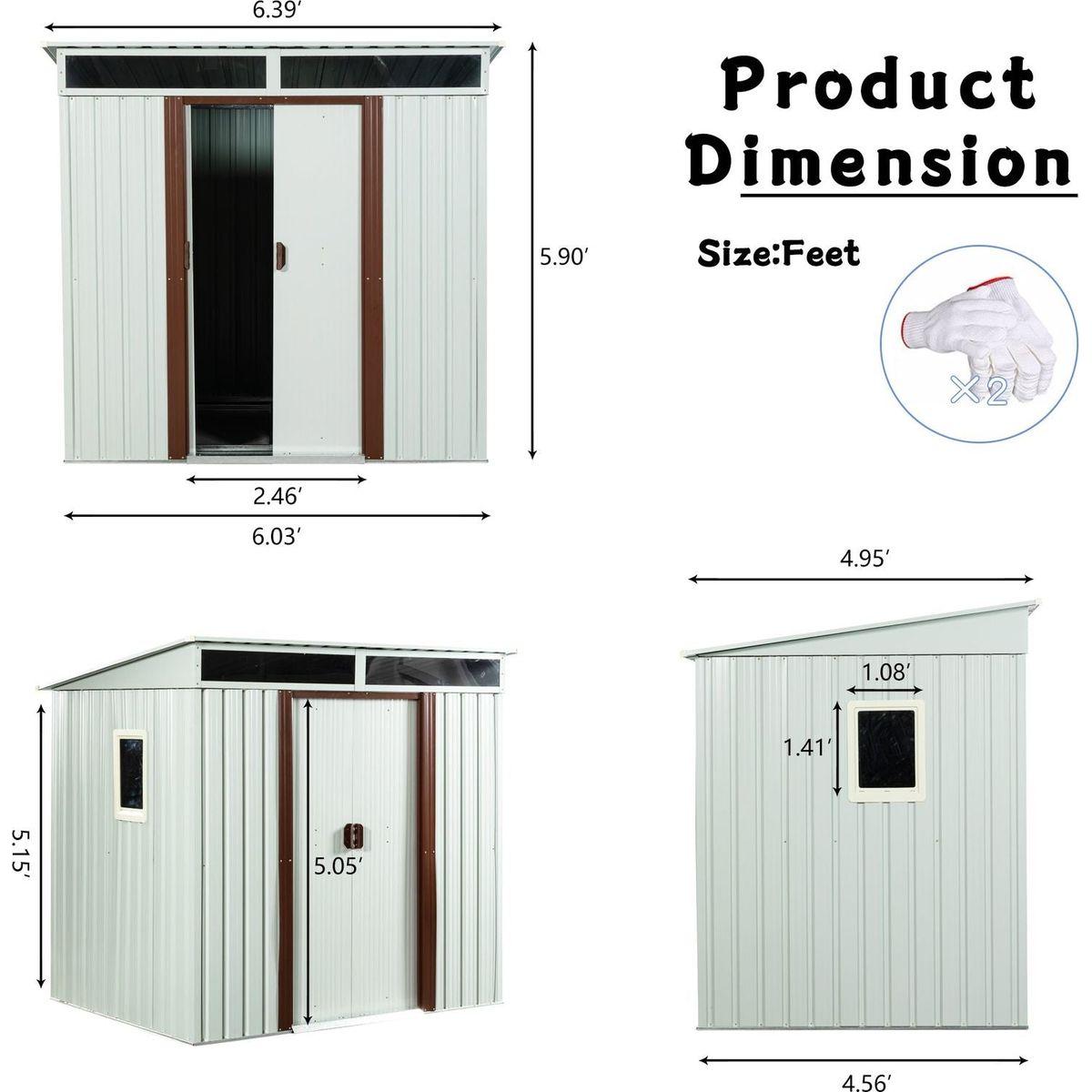 6ft x 5ft Outdoor Metal Storage Shed With window White