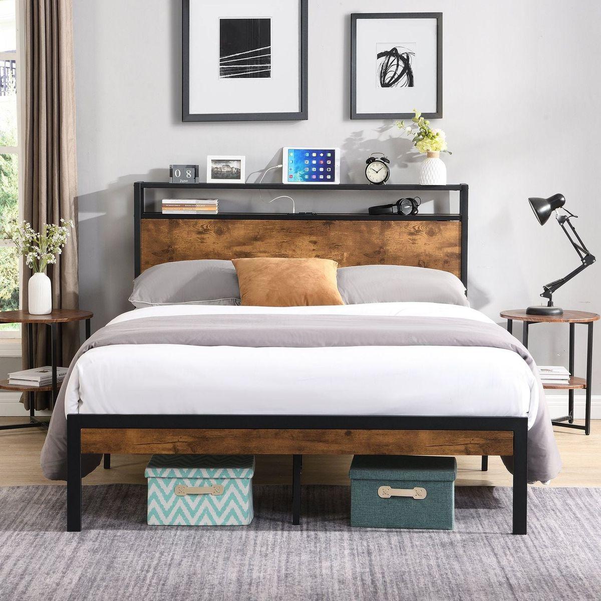 King Size Metal Platform Bed Frame with Wooden Headboard and Footboard with  USB LINER, No Box Spring Needed, Large Under Bed Storage, Easy Assemble –  Streamdale Furniture, image size:1200x1200