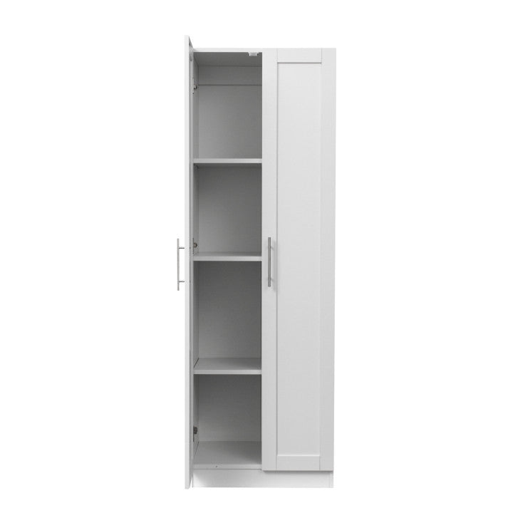 High wardrobe and kitchen cabinet with 2 doors and 3 partitions to separate 4 storage spaces, White - Streamdale Furniture
