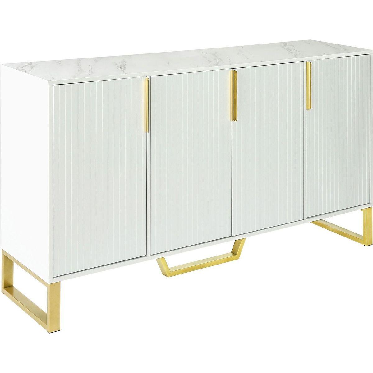 Modern sideboard with Four Doors, Metal handles & Legs and Adjustable Shelves Kitchen Cabinet (White) - Streamdale Furniture