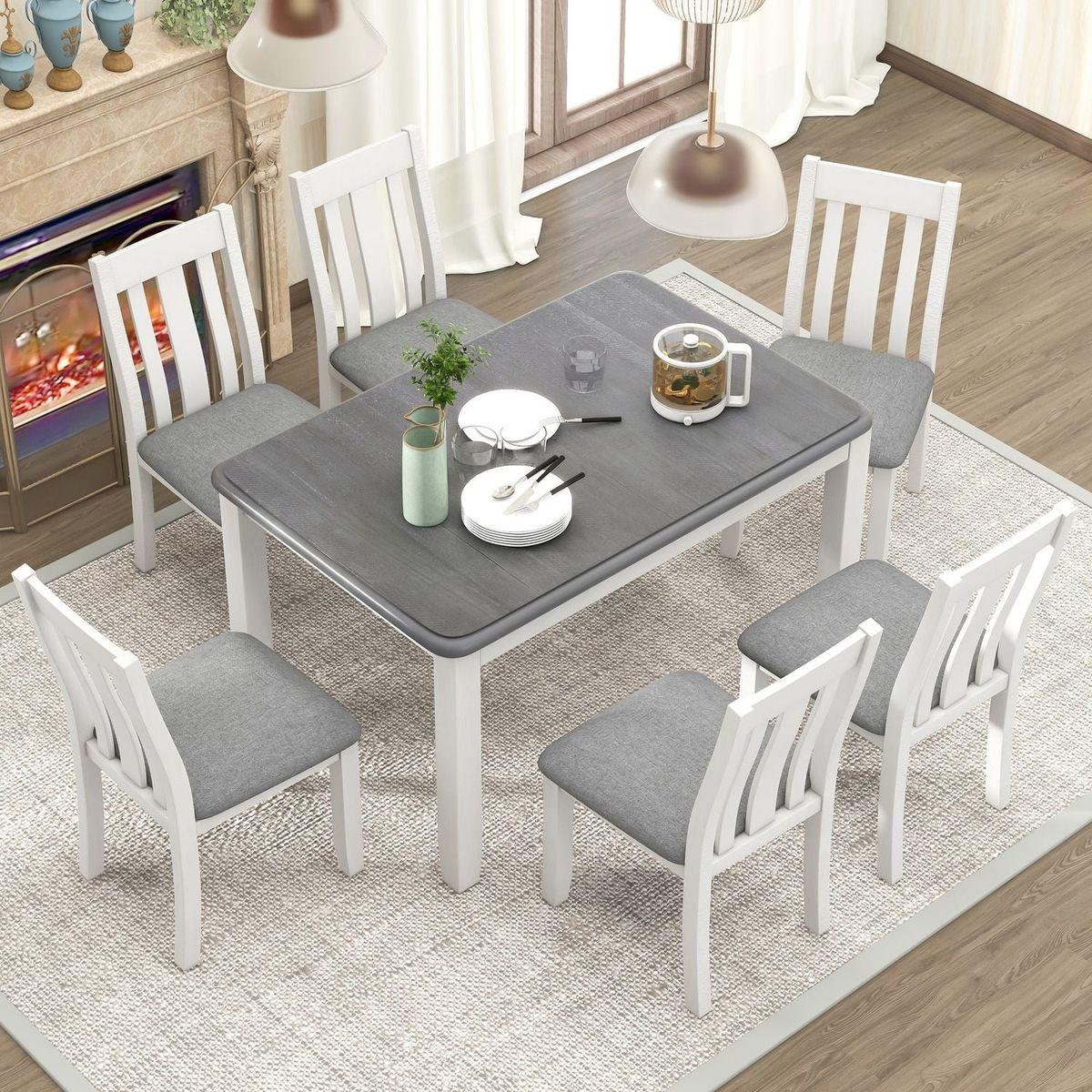 Retro Style 7-Piece Dining Table Set with Extendable Table and