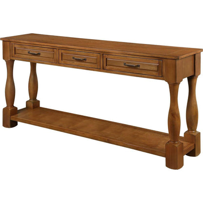 63inch Long Wood Console Table with 3 Drawers and 1 Bottom Shelf for Entryway Hallway Easy Assembly Extra-thick Sofa Table(Brown)