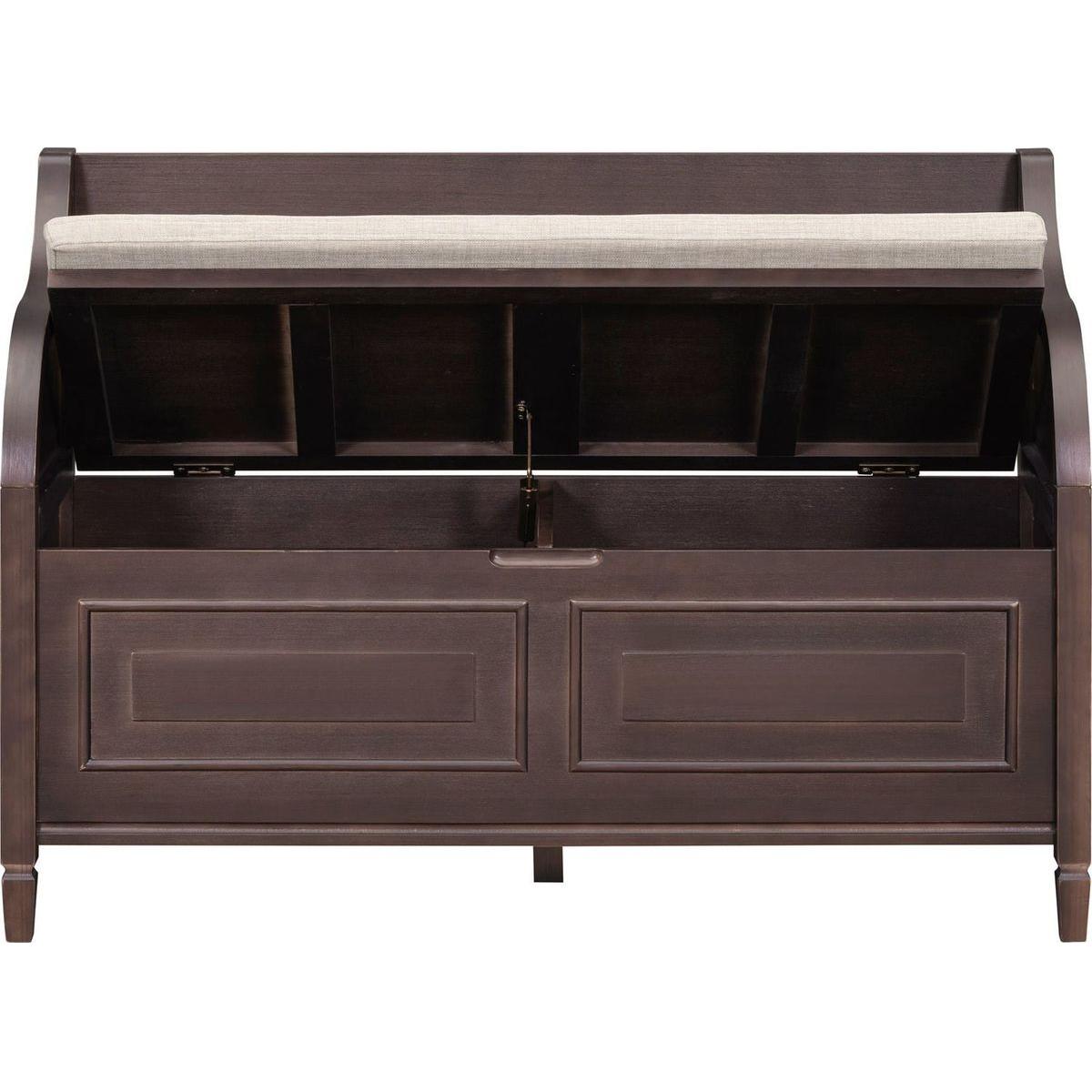 Rustic Style Solid wood Entryway Multifunctional Storage Bench with Safety Hinge (Espresso + Beige)