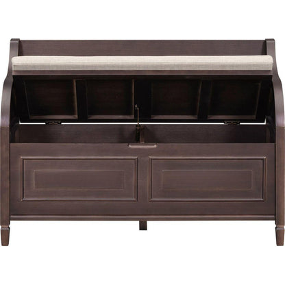 Rustic Style Solid wood Entryway Multifunctional Storage Bench with Safety Hinge (Espresso + Beige)