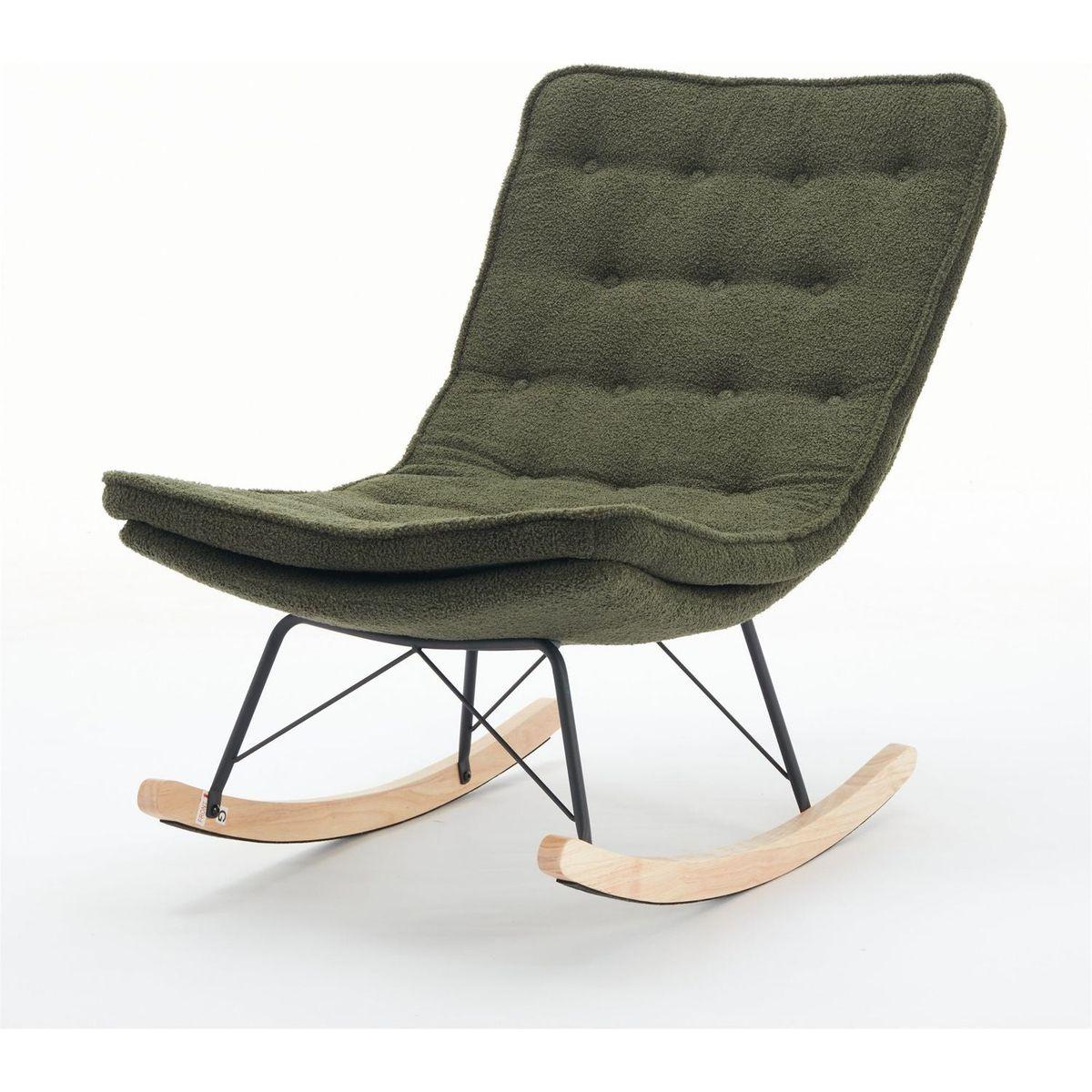 Lazy Rocking Chair,Comfortable Lounge Chair with Wide Backrest and Seat Wood Base, Upholstered Armless Rocker Chair for Living room, Balcony,Bedroom and Patio Porch. (DARK GREEN)