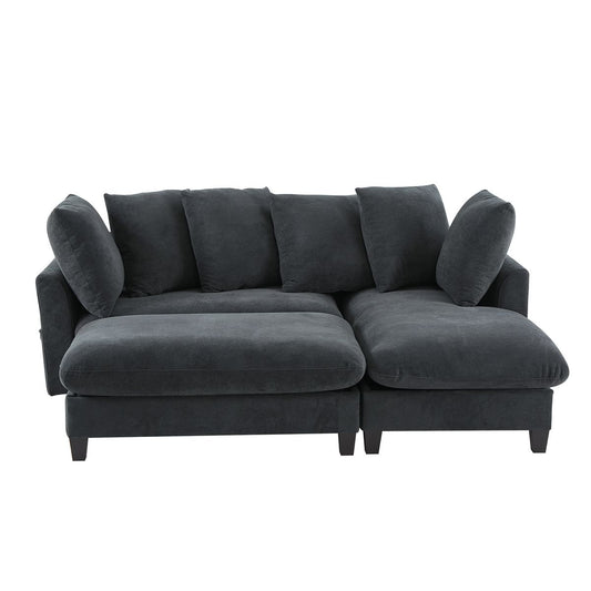 Black Upholstered 83' L-shaped Sectional Sofa with Storage, Movable Ottoman, and Six Throw Pillows