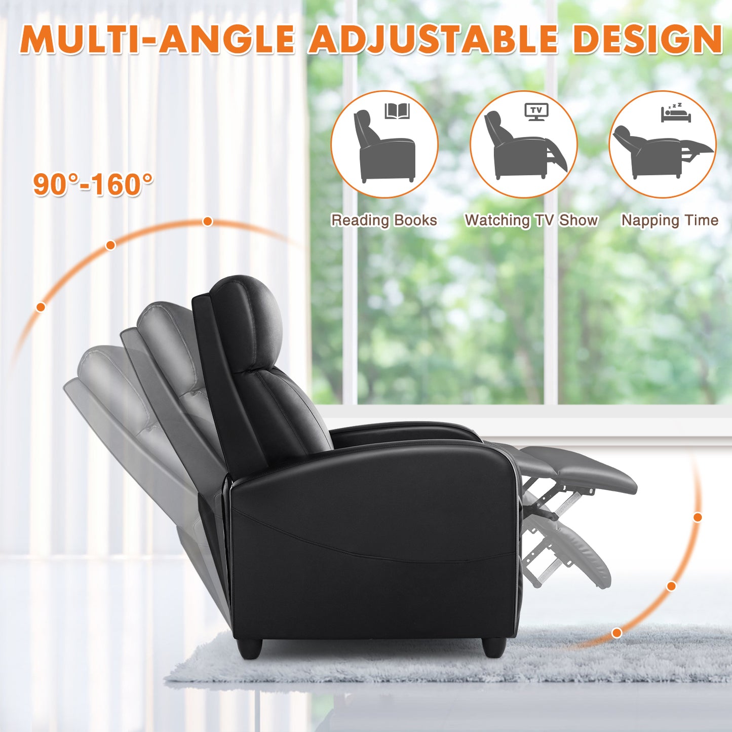 Recliner Chair for Living Room Massage PU Leather Recliner Sofa Home Theater Seating with Lumbar Support