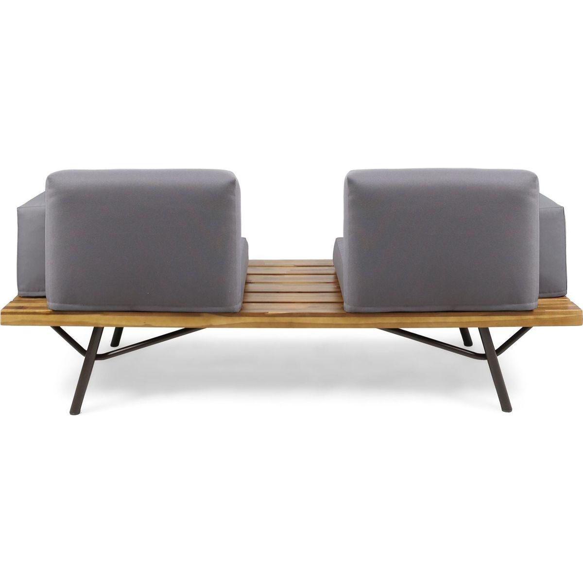 Canoga Outdoor Industrial Loveseat with Coffee Table