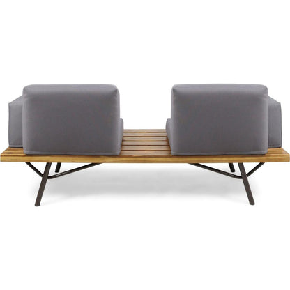 Canoga Outdoor Industrial Loveseat with Coffee Table