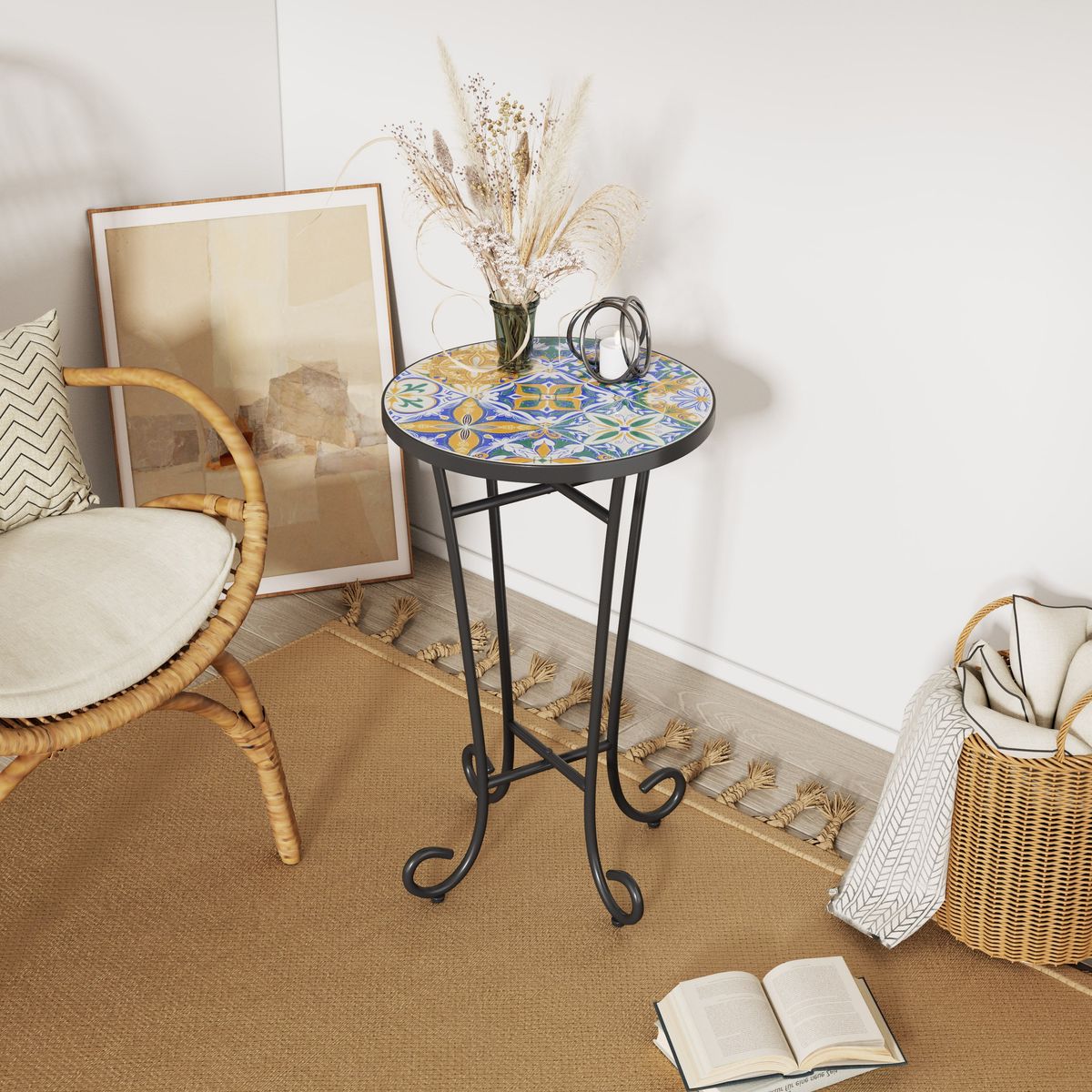 Patio Side Table,Colorful+Black