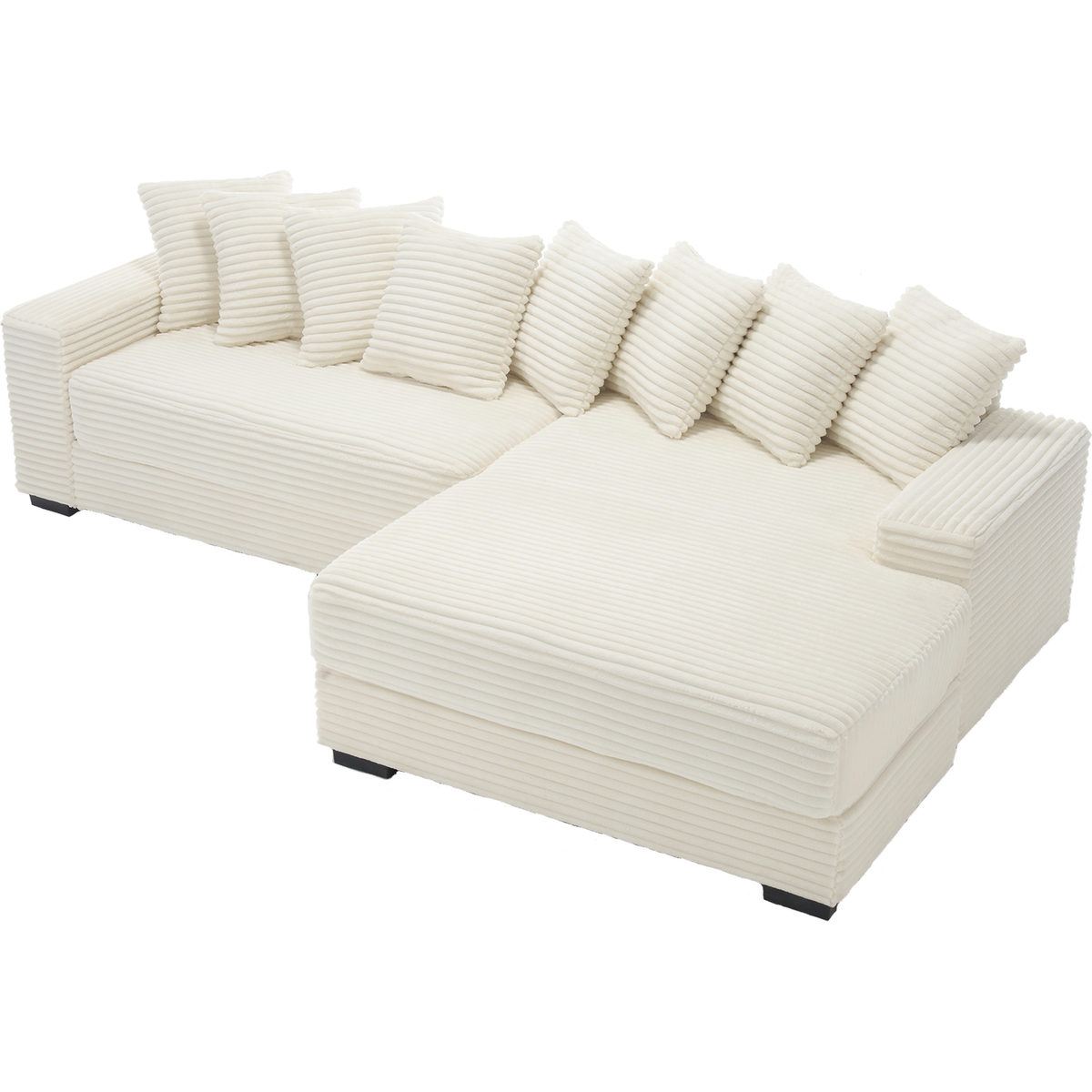 Oversized Two-Piece Couches, L Shaped Sofa, Corduroy, Right Chaise Daybed,with Armrests,Eight Throw Pillows,Corner Sofa,Easy To Assemble, Beige