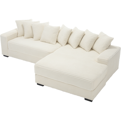 Oversized Two-Piece Couches, L Shaped Sofa, Corduroy, Right Chaise Daybed,with Armrests,Eight Throw Pillows,Corner Sofa,Easy To Assemble, Beige