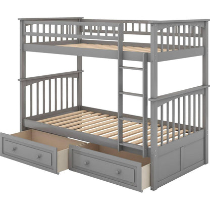 Twin over Twin Bunk Bed with Drawers, Convertible Beds, Gray