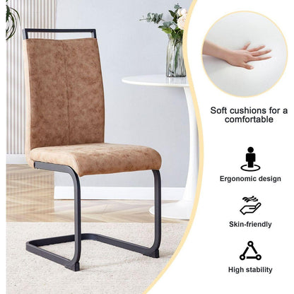 Modern Dining Chairs, Technology cloth High Back Upholstered Side Chair with C-shaped Tube Black Metal Legs for Dining Room Kitchen Vanity  Club Guest Office chair (Set of 4)Brown 1162