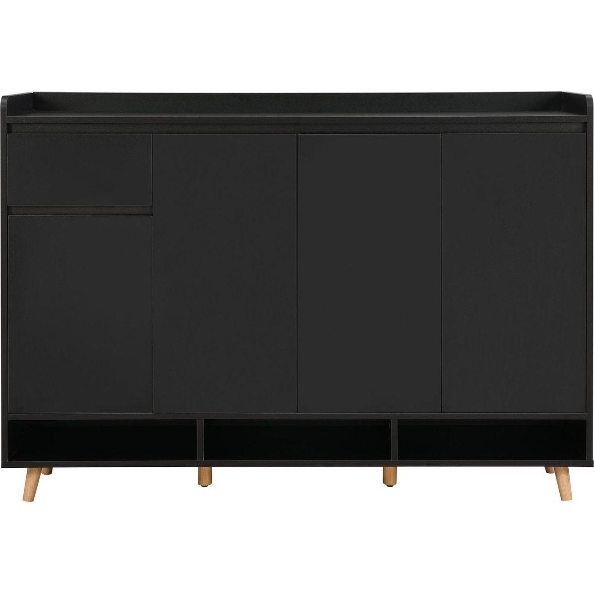 Sleek and Contemporary Shoe Cabinet with Adjustable Shelves, Minimalist Home Organizer with Solid Wood Legs, Storage Sideboard for Entryway, Living Room, Black