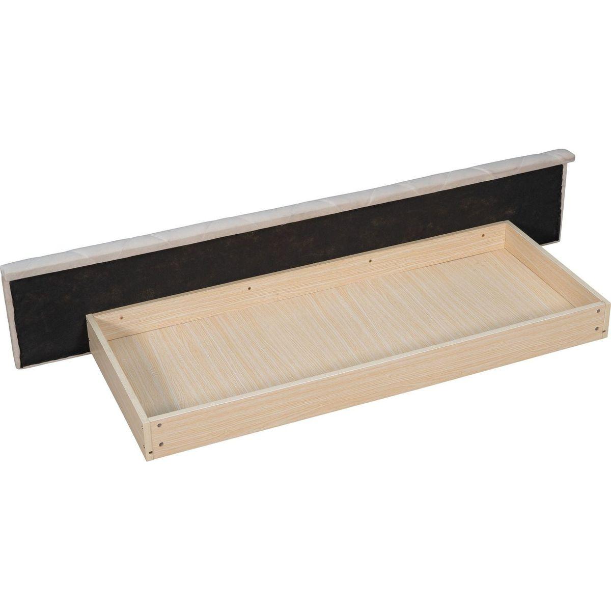 Upholstered Platform Bed Queen Size Storage Velvet Bed with Wingback Headboard and 1 Big Drawer,2 Side Storage Stool(Beige)