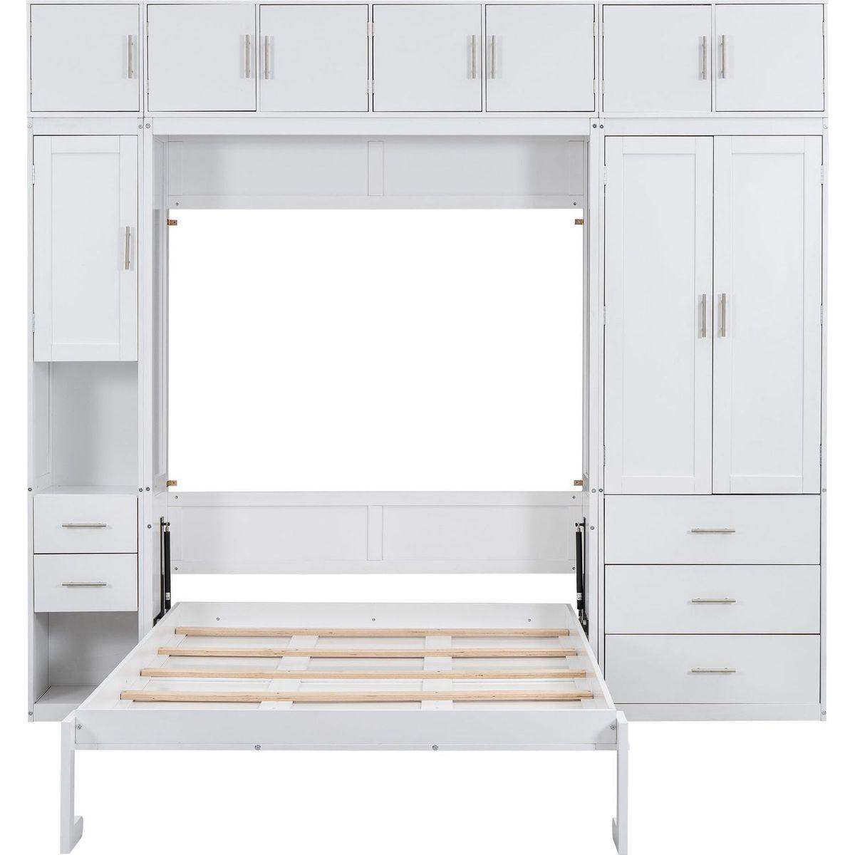 Full Size Murphy Bed with Lockers and Wardrobes, With installation video, White