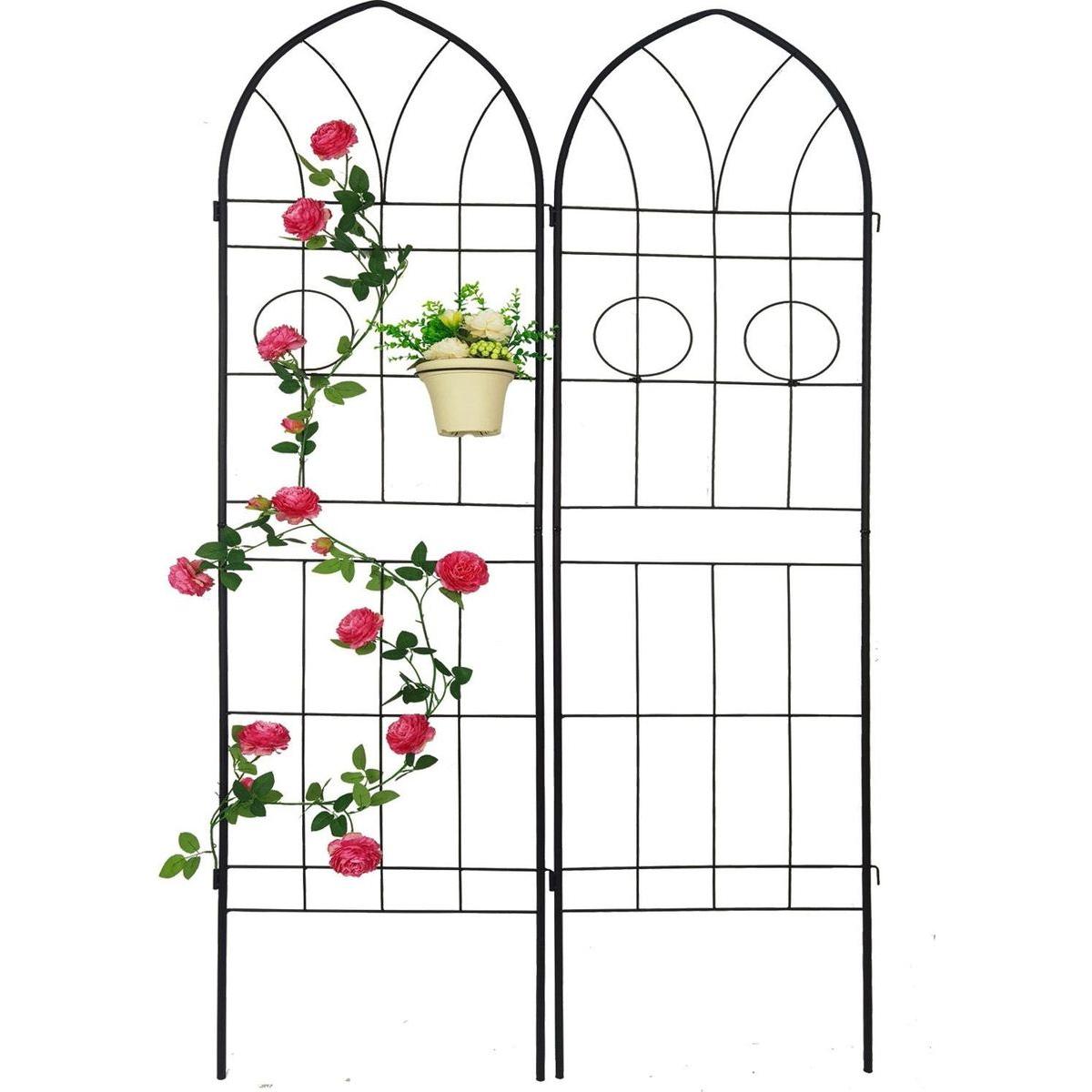 2 Pack Metal Garden Trellis 78.7" x 19.7" Rustproof Trellis for Climbing Plants Outdoor Flower Support Black