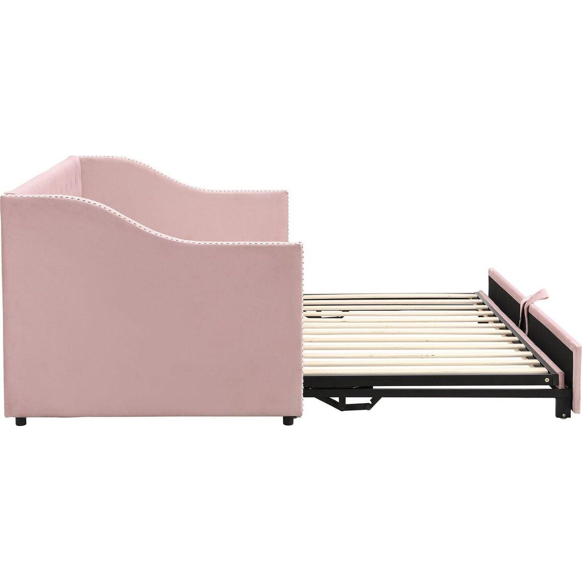 Twin Size Upholstered daybed with Pop Up Trundle, Pink
