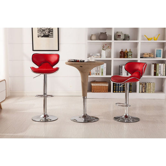 Masaccio Upholstery Airlift Adjustable Swivel Barstool with Chrome Base, Set of 2, Red - Streamdale Furniture