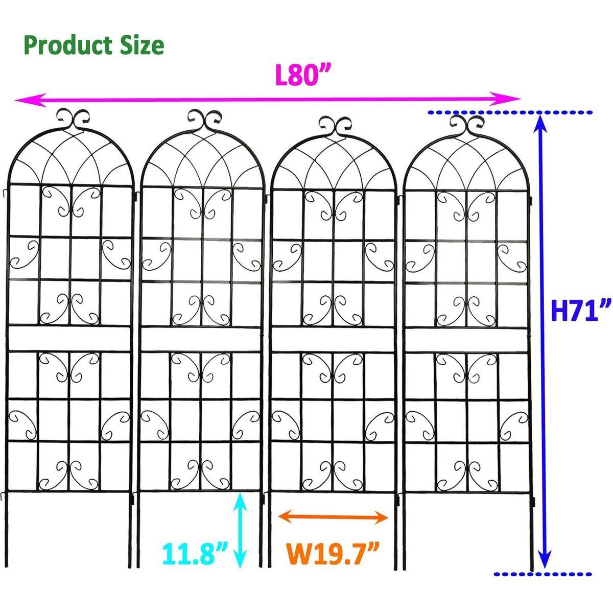 4 Pack Metal Garden Trellis 71" x 19.7" Rustproof Trellis for Climbing Plants Outdoor Flower Support Black