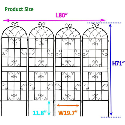 4 Pack Metal Garden Trellis 71" x 19.7" Rustproof Trellis for Climbing Plants Outdoor Flower Support Black
