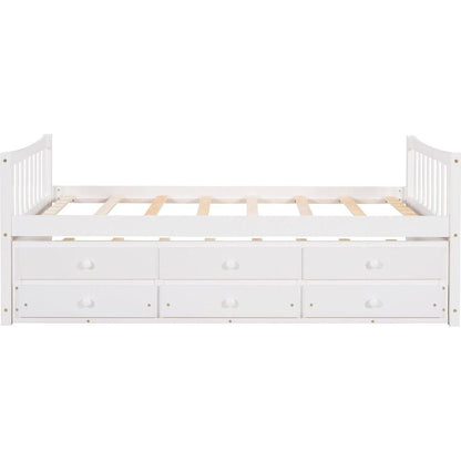 Daybed with Trundle and Drawers, Twin Size, White